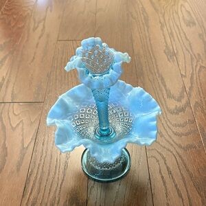 Fenton Blue and White Glass Vase